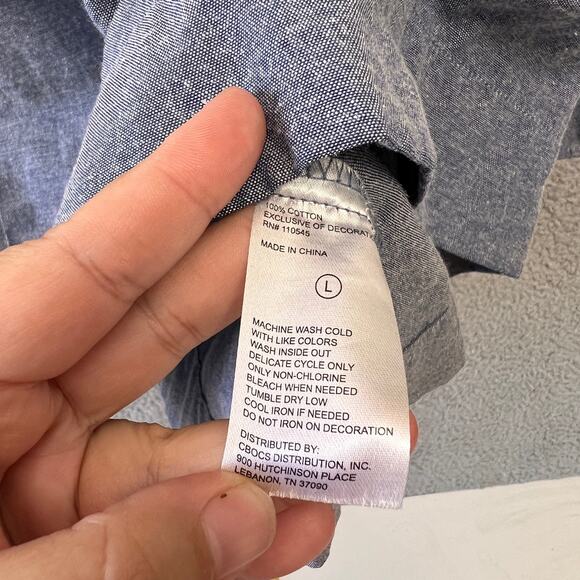 Chambray Light Blue Floral Embroidered OFF Shoulder Mini Dress Denim Cotton L - Picture 9 of 10